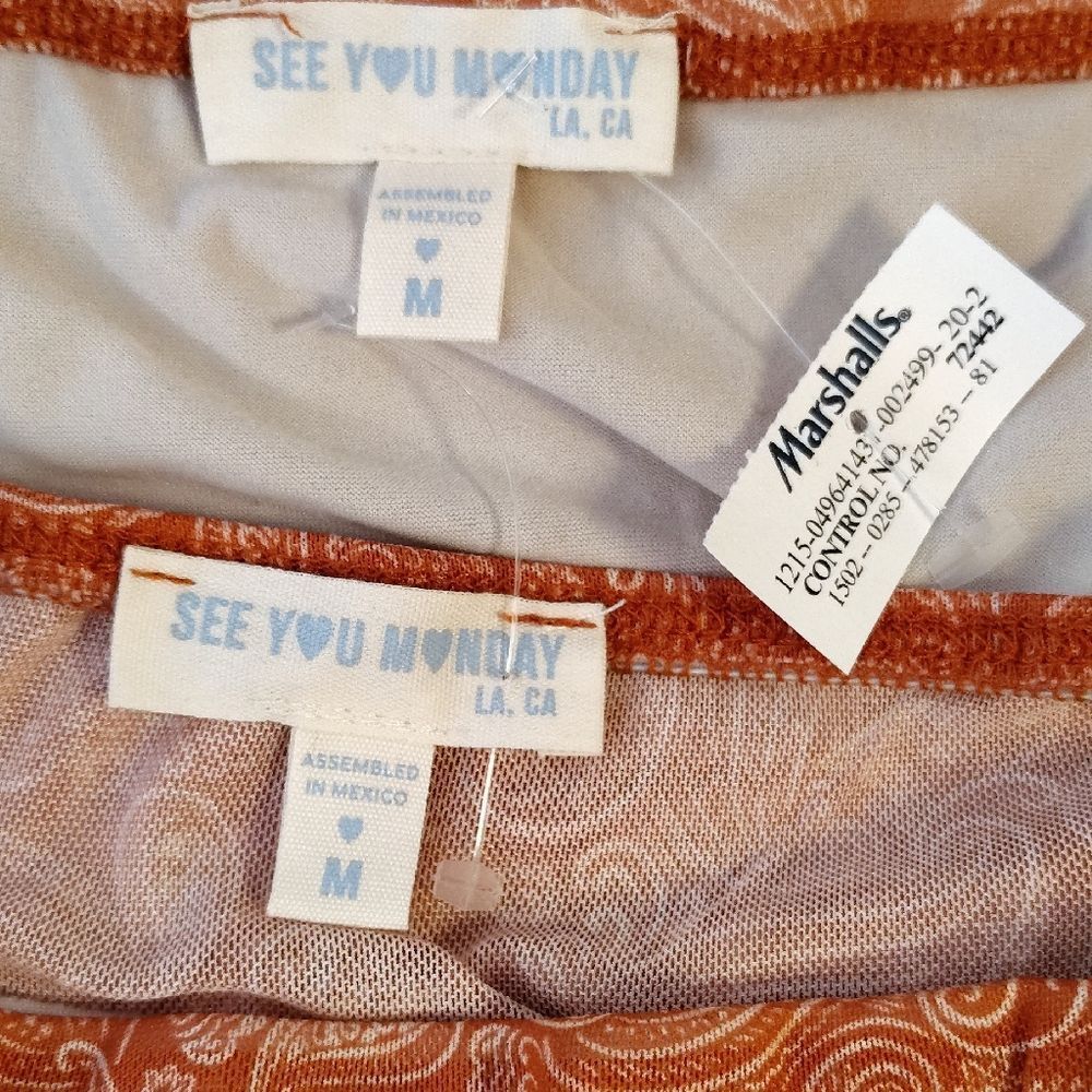See You Monday Red Orange Paisley Two Piece Crop Top and Skirt Set Medium - Picture 11 of 13